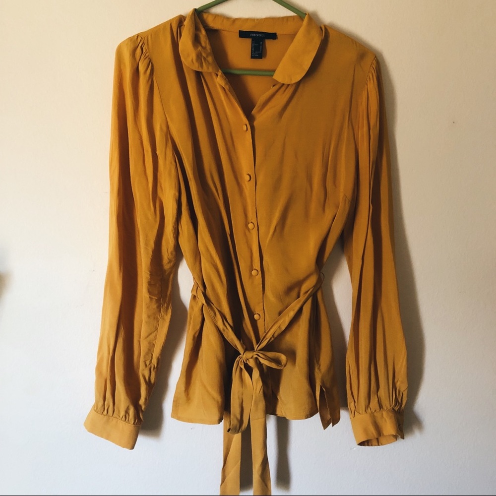 Yellow mustard long sleeve button up top